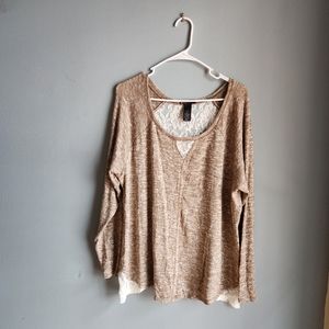 Lane Bryant flowy tan light sweater shirt with white lace size 14/16